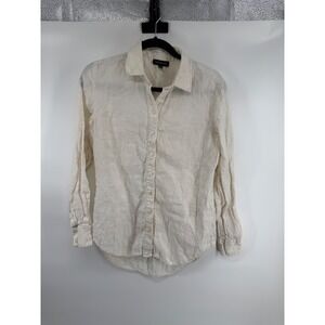LORD & TAYLOR Linen Button Down Shirt Natural Beige Long Sleeve Size S